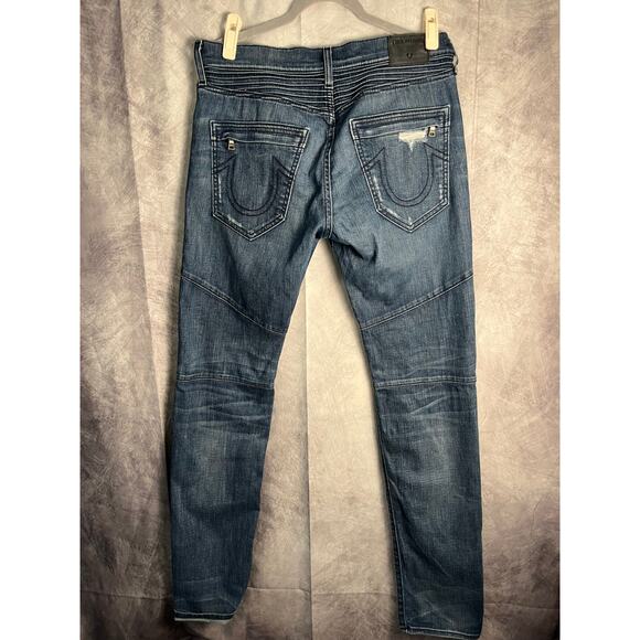 True Religion Rocco Jeans Size 32 Relaxed Skinny Moto Distressed Made in USA - Picture 4 of 7